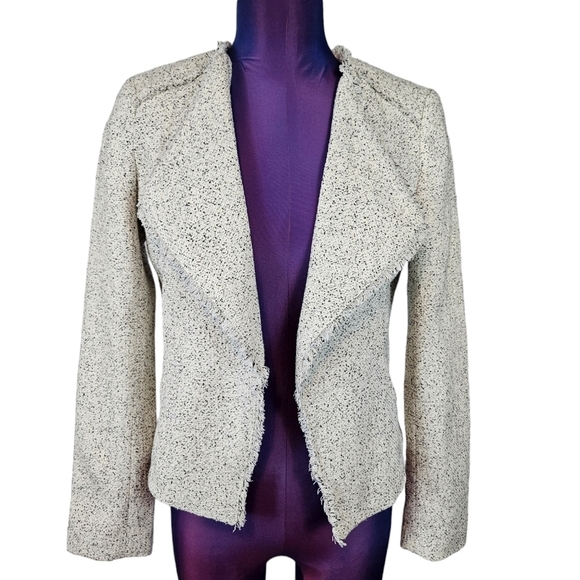 Loft‎ Outlet White & Black Tweed Open Front Moto Blazer Size 4 Women's C103 - Picture 1 of 7